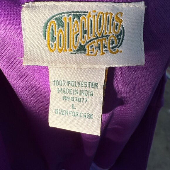 VTG Purple Floral Silky Long-Sleeve Robe Loungewear Zipper Pockets Size L Womens - Picture 7 of 14